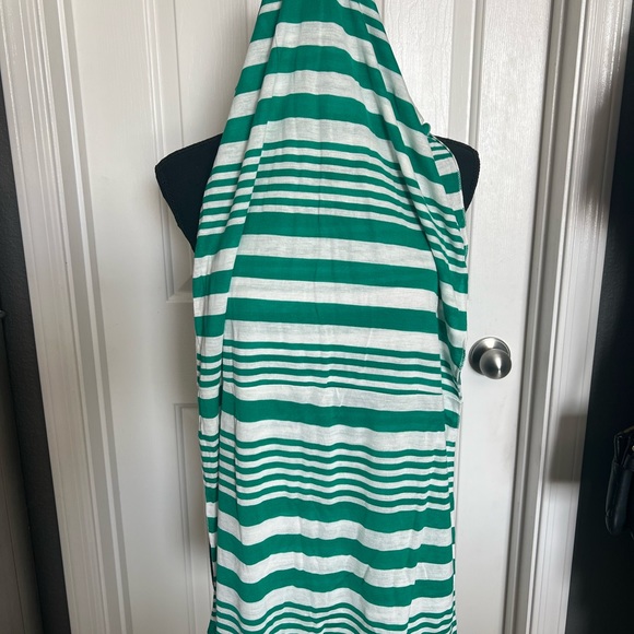 Green and White Stripped Thin Circle Scarf - Picture 3 of 5